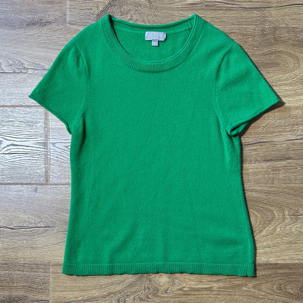 J. Crew 100% Cashmere Green Short Sleeve Tee Sweater Large